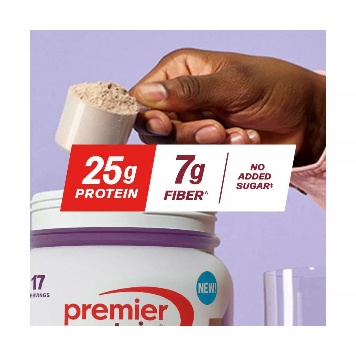 Premier Protein plus Fiber Powder - Chocolate - Whey Protein - 26.4Oz/17 Servings