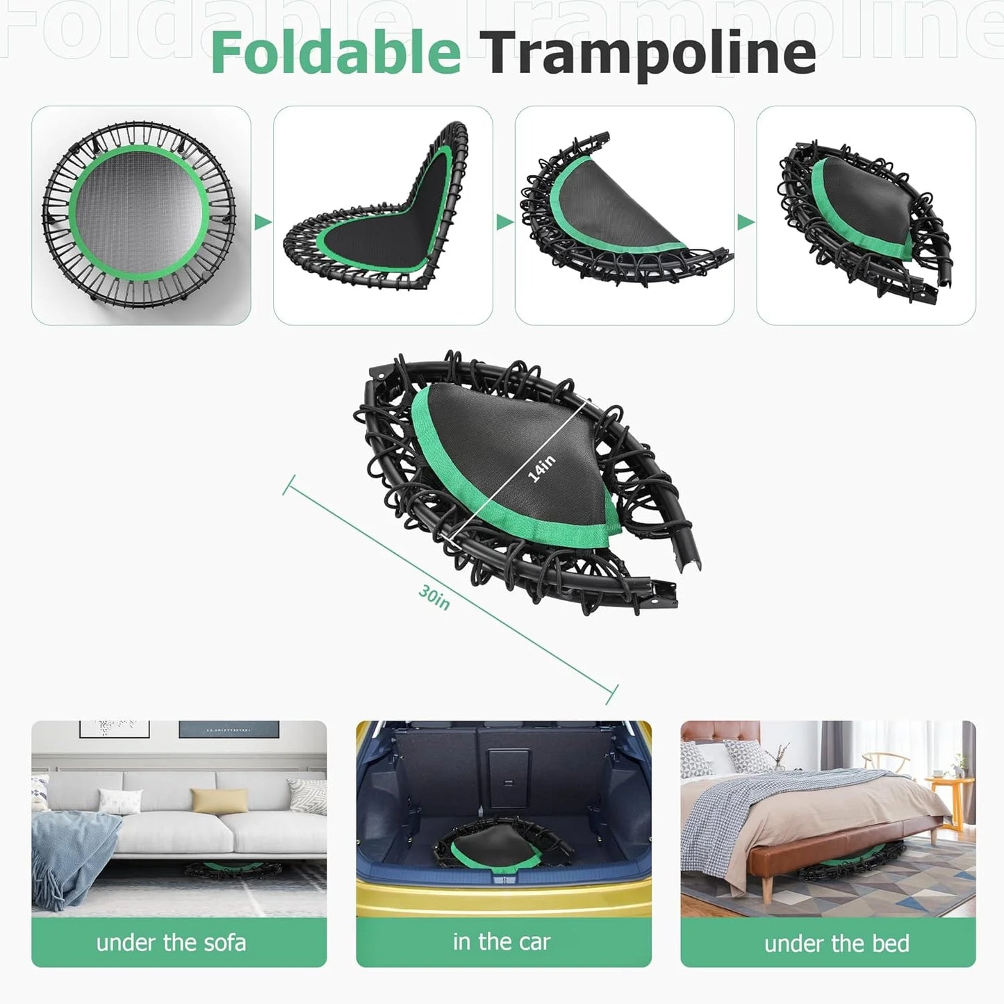 40" Rebounder Trampoline for Adults with Bungee Cords