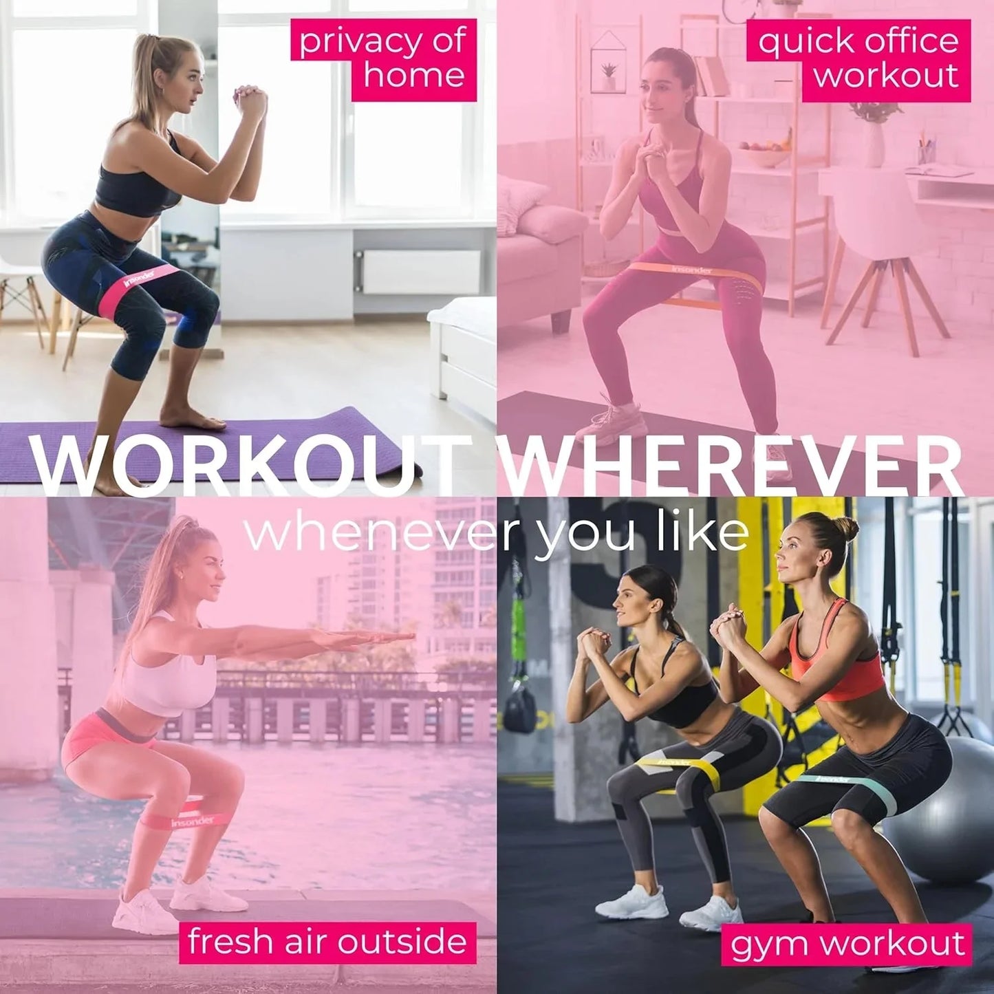 Loop Bands Non-Slip Latex Exercise Bands for Glutes, Legs, Pilates & Yoga Workouts Set of 5 with Carry Bag