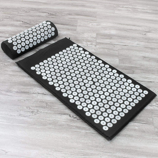 Sivan Acupressure Mat and Pillow Set - Relieves Back and Neck Pain (Black)
