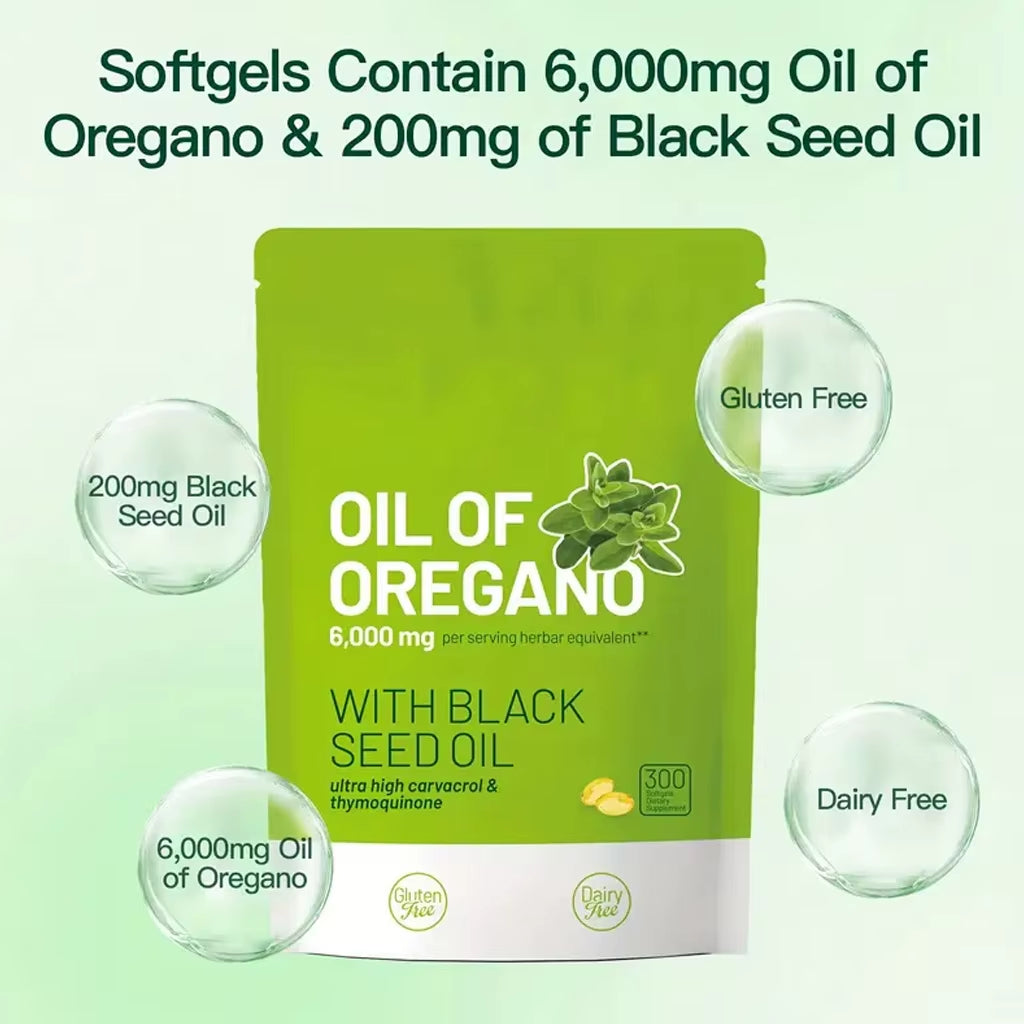 300 Capsules Oil of Oregano with Black Seed Oil - Natural Antioxidants for Fitness Nutritional Support - Highly Effective