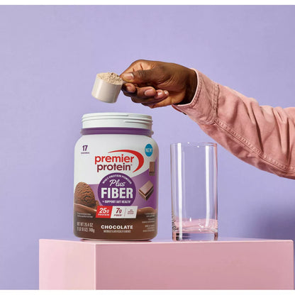 Premier Protein plus Fiber Powder - Chocolate - Whey Protein - 26.4Oz/17 Servings