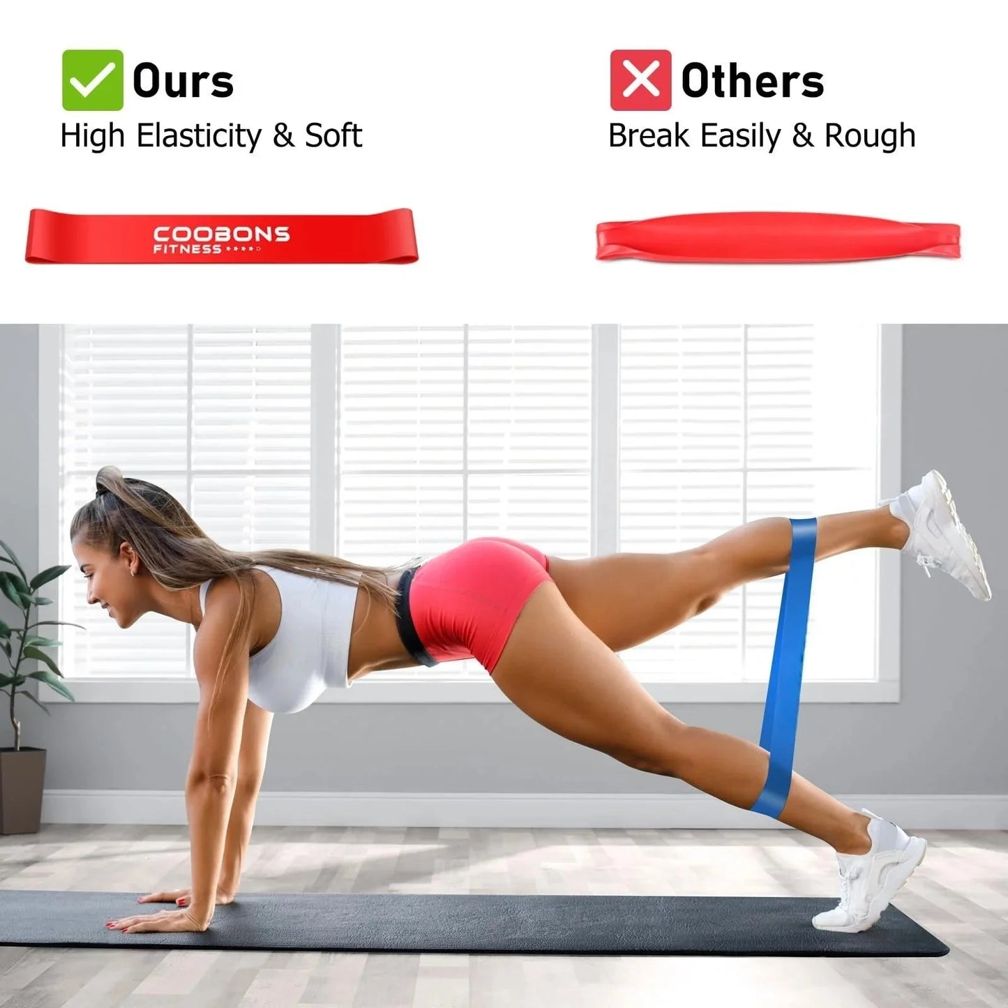 Loop Bands Non-Slip Latex Exercise Bands for Glutes, Legs, Pilates & Yoga Workouts Set of 5 with Carry Bag