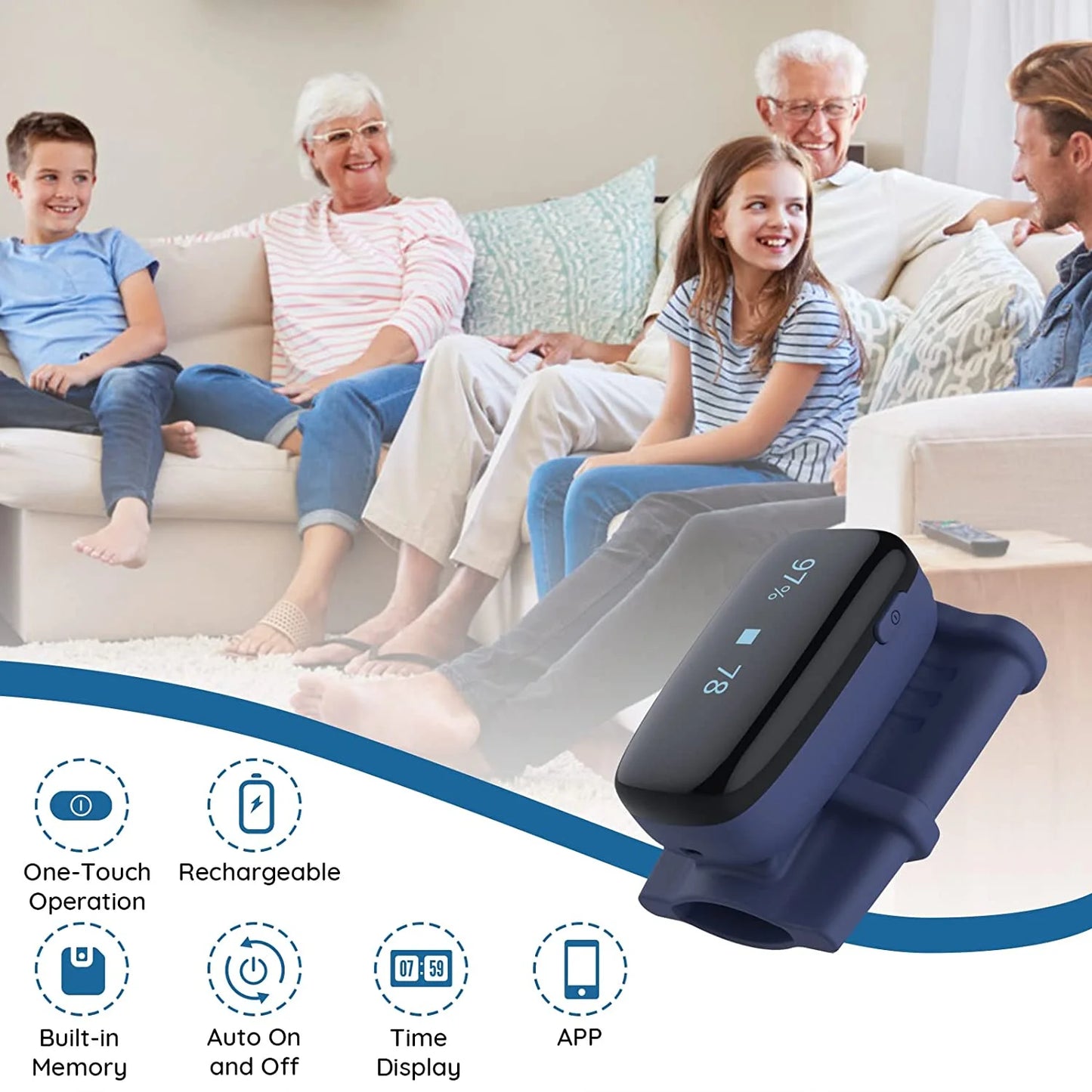 Finger Monitor with Tracking, Heart Rate & SPO2, LED Display, Pulse Oximeter, Blue