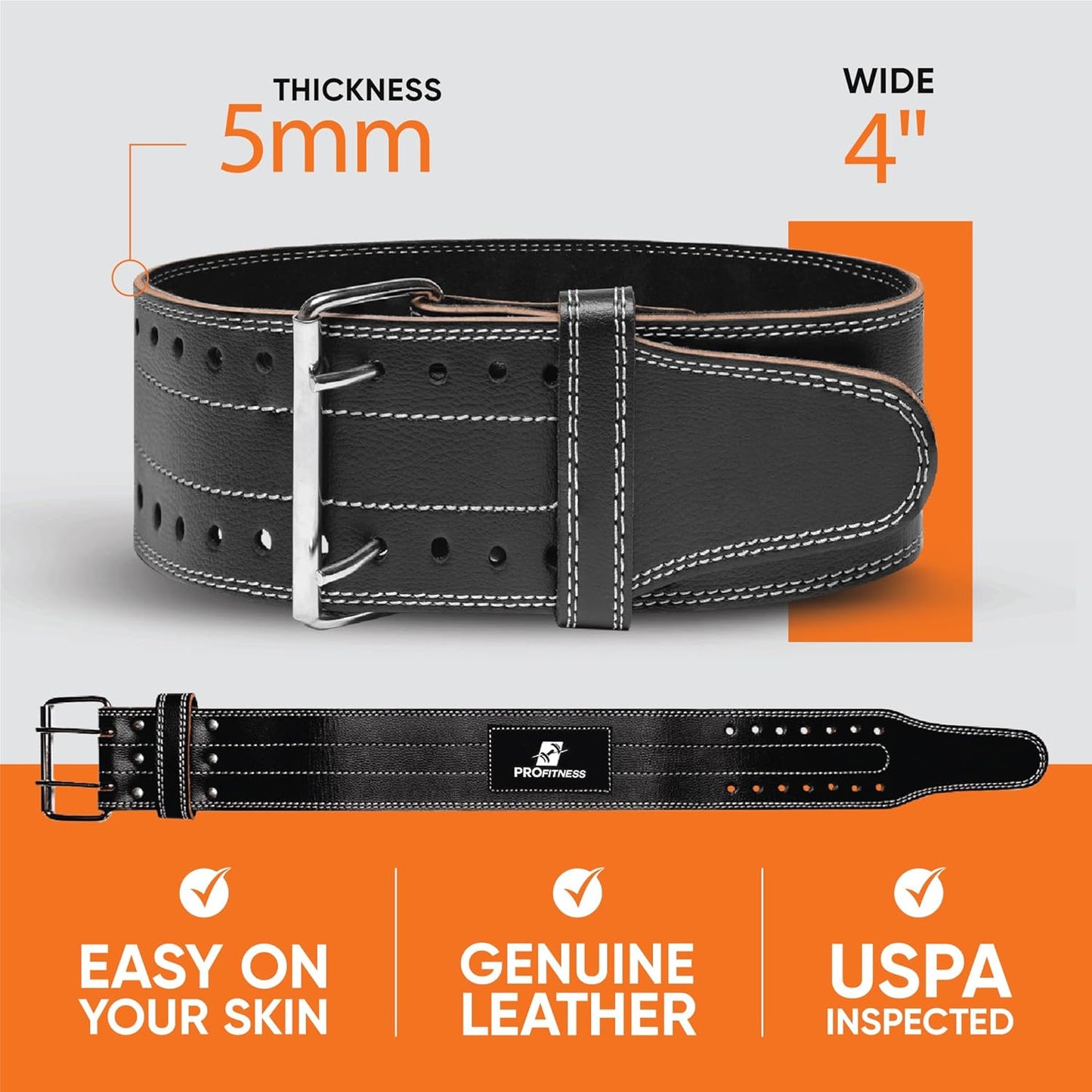 Weight Lifting Belt (5Mm Thick) - Leather Weight Belt for Men & Women