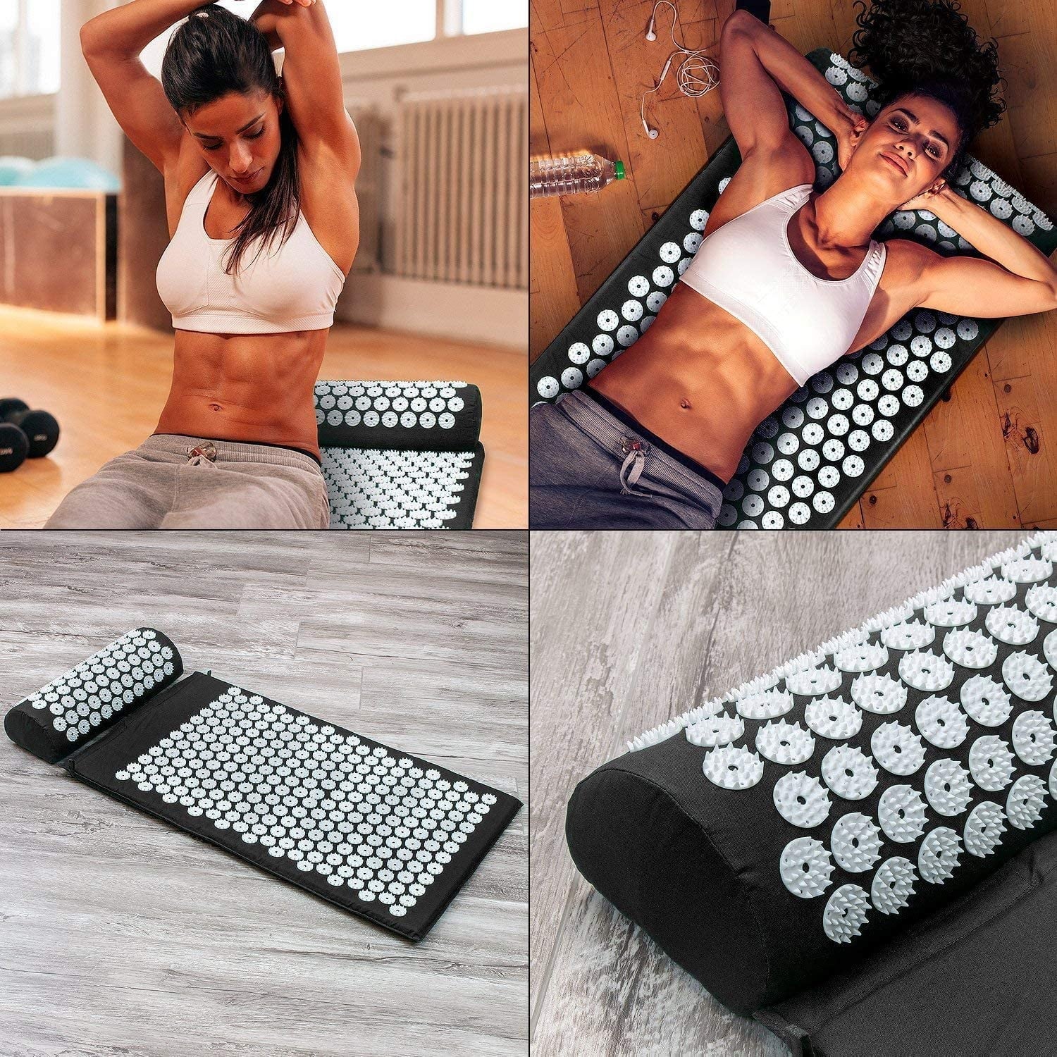 Sivan Acupressure Mat and Pillow Set - Relieves Back and Neck Pain (Black)