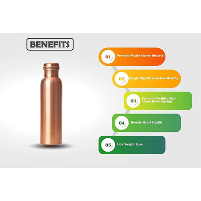 100% PURE COPPER WATER BOTTLE NO JOINT & LEAK PROOF DESIGN VESSEL 