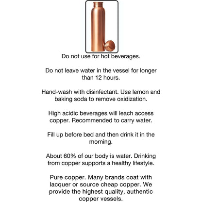 100% PURE COPPER WATER BOTTLE NO JOINT & LEAK PROOF DESIGN VESSEL 