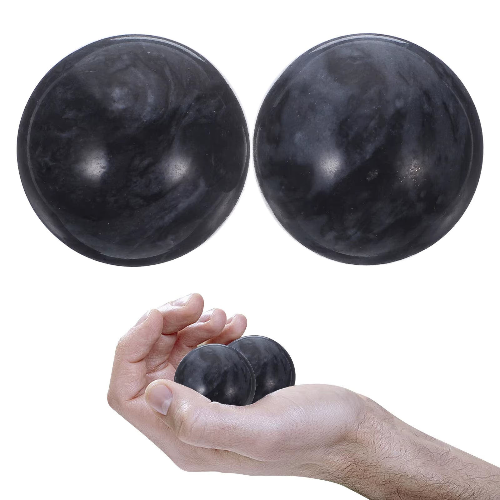 Set of 2 Baoding Balls - Chinese Jade Hand Therapy and Massage Exercise Balls in Assorted Colors