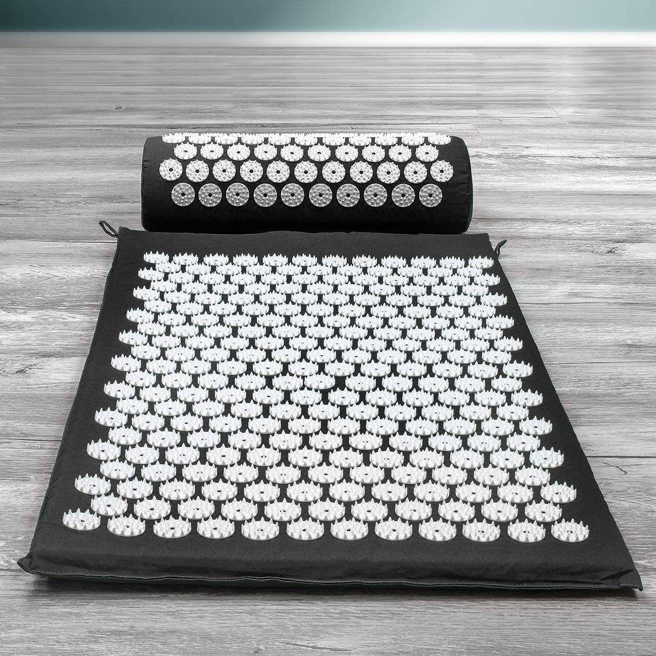 Sivan Acupressure Mat and Pillow Set - Relieves Back and Neck Pain (Black)