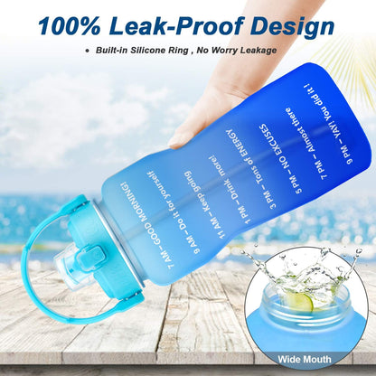 Half Gallon Water Bottle with Straw- 64 OZ BPA Free Motivational Water Jug
