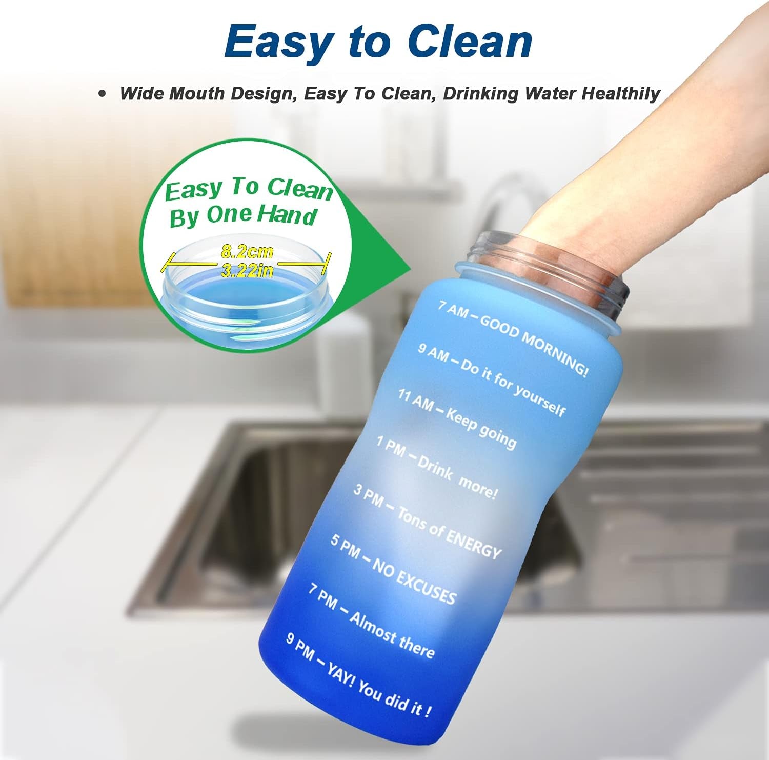 Half Gallon Water Bottle with Straw- 64 OZ BPA Free Motivational Water Jug