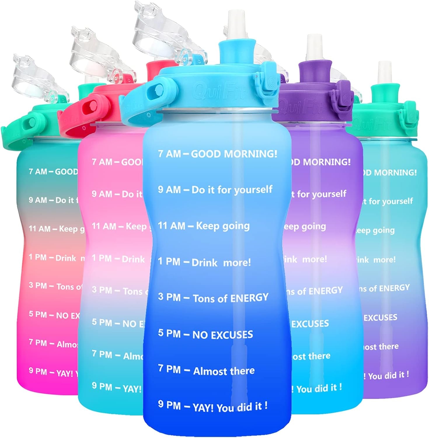 Half Gallon Water Bottle with Straw- 64 OZ BPA Free Motivational Water Jug