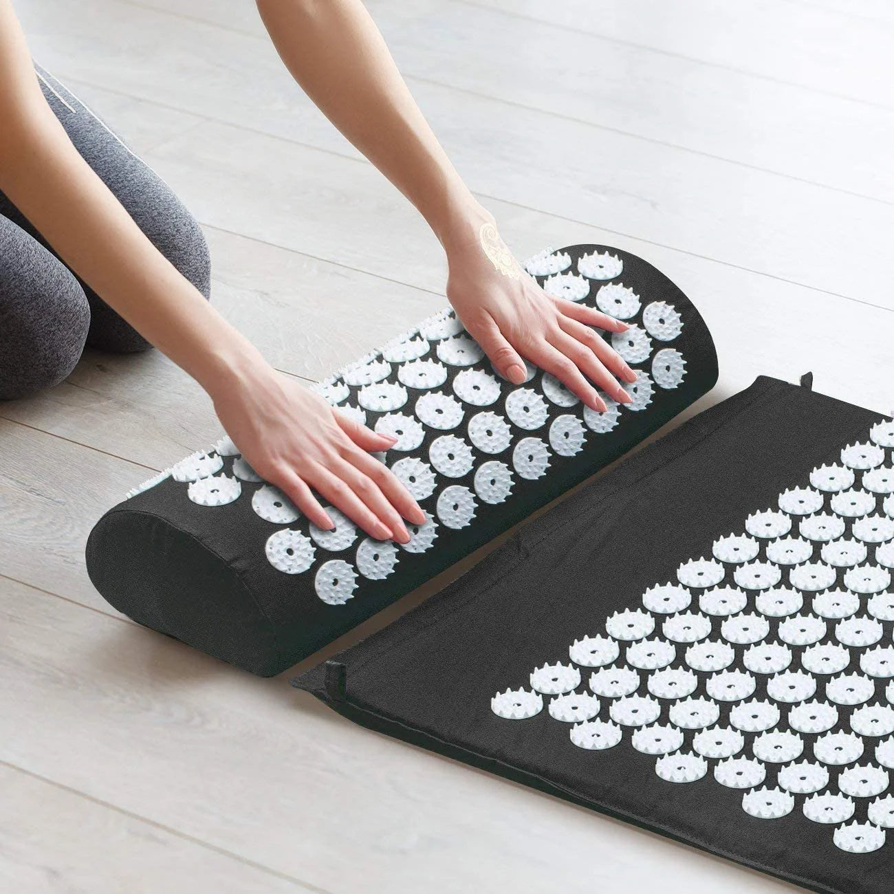 Sivan Acupressure Mat and Pillow Set - Relieves Back and Neck Pain (Black)
