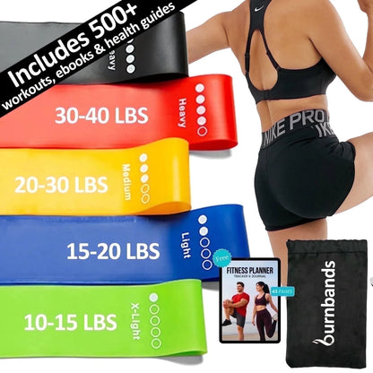 Loop Bands Non-Slip Latex Exercise Bands for Glutes, Legs, Pilates & Yoga Workouts Set of 5 with Carry Bag