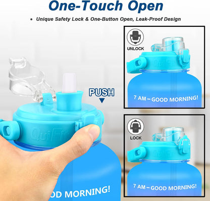 Half Gallon Water Bottle with Straw- 64 OZ BPA Free Motivational Water Jug