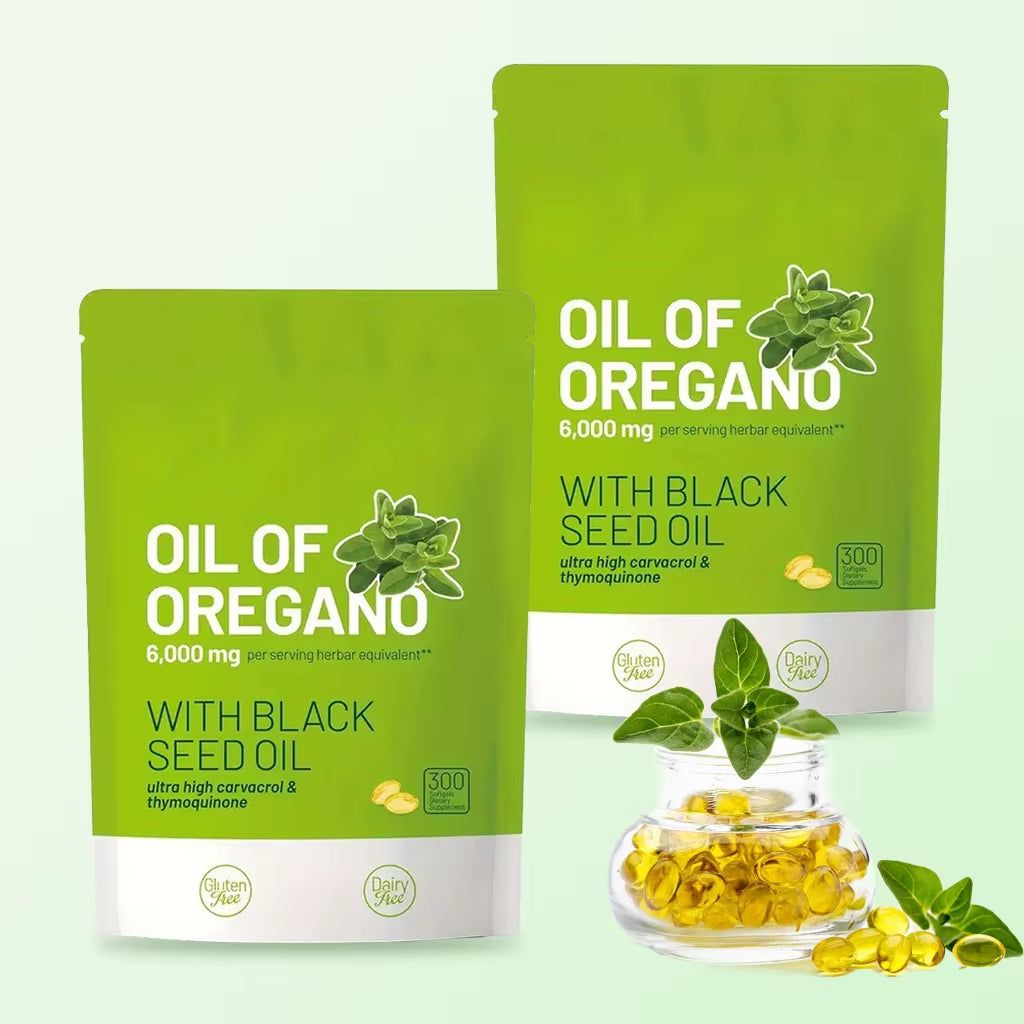 300 Capsules Oil of Oregano with Black Seed Oil - Natural Antioxidants for Fitness Nutritional Support - Highly Effective