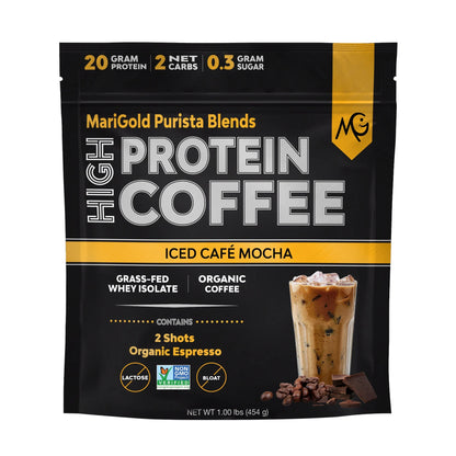 Protein Coffee Powder - Iced Café Mocha, 20G Grass Fed Whey, Workout Boost, Organic Espresso, Non-Gmo, 1 Lb